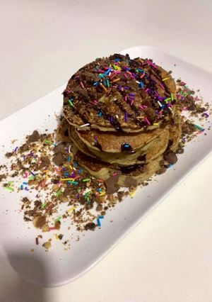 A picture of Frozen eggless banana wheat pancakes.
