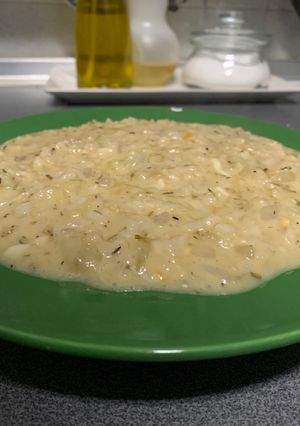 Una foto de 🍆 Risotto de berenjena y miel