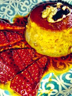 Una foto de Flan de Plátano