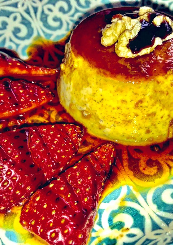 Una foto de Flan de Plátano