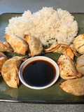 Quick lunch: frozen pot stickers & rice
