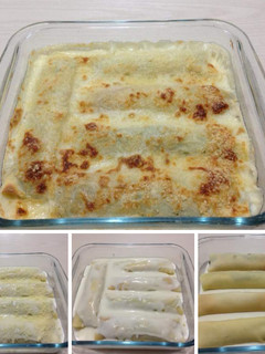 Una foto de Canelones de espinaca con salsa blanca