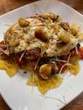 Bruschetta Caprese Chicken over Bowtie Pasta