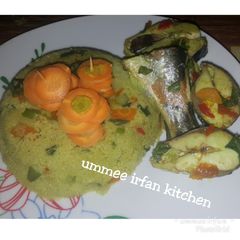 A picture of Cuscus and fish.