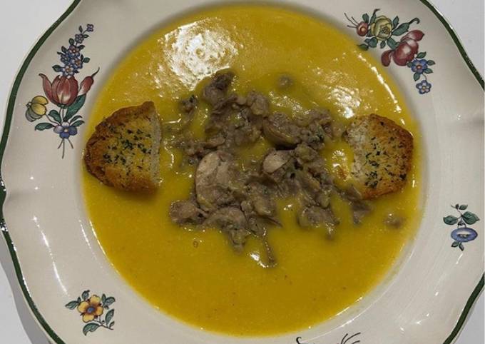 Soupe butternut et champignons et marrons