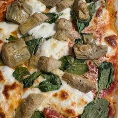 Artichoke Spinach Pizza A picture of Artichoke Spinach Pizza.