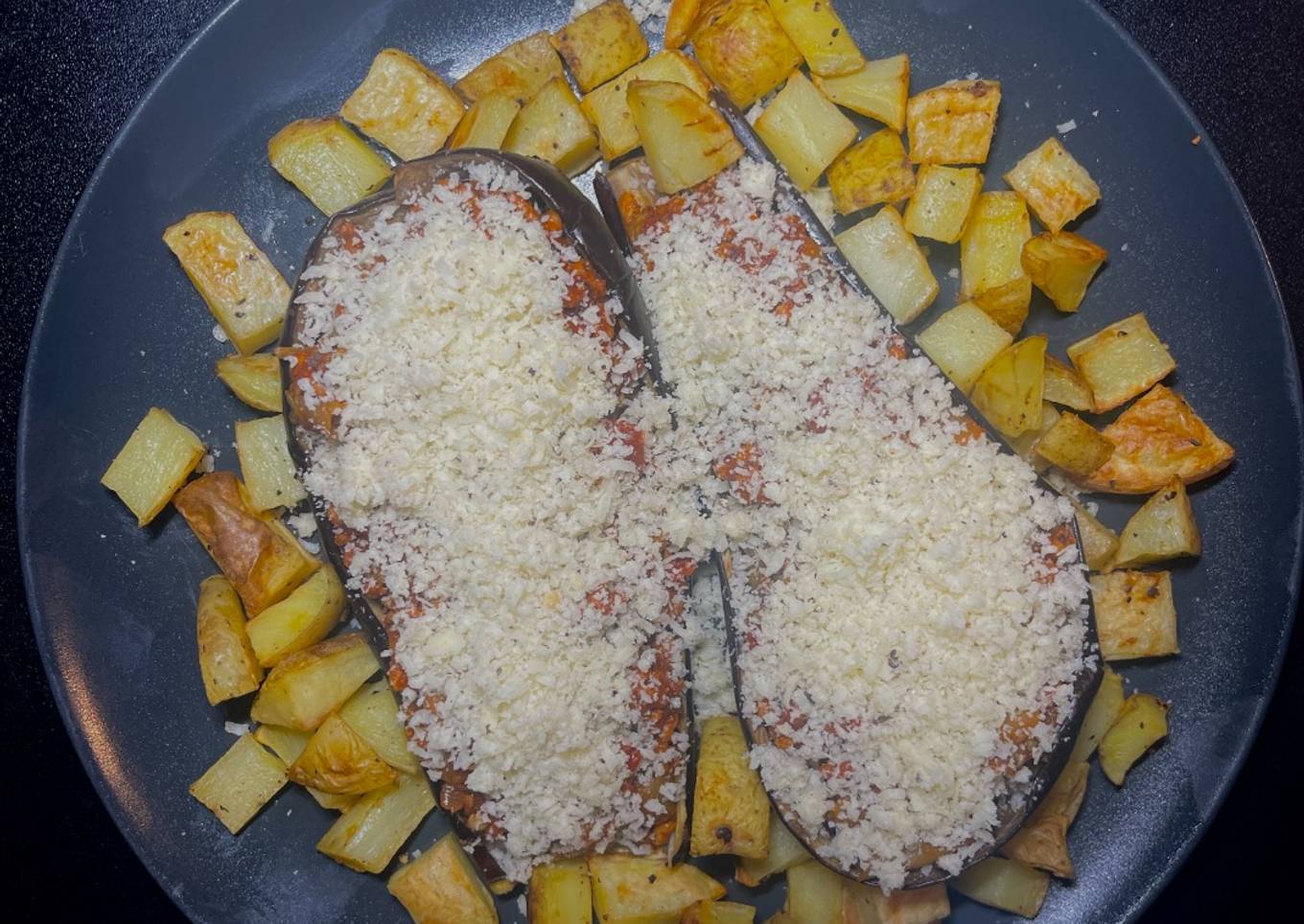 Pork stuffed aubergine