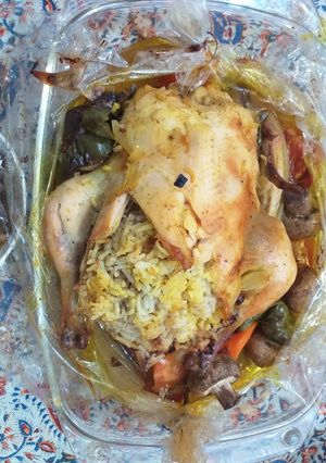 عکسی از دستور مرغ شکم پر در فر