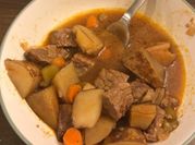 A picture of peas potatoes beef stew