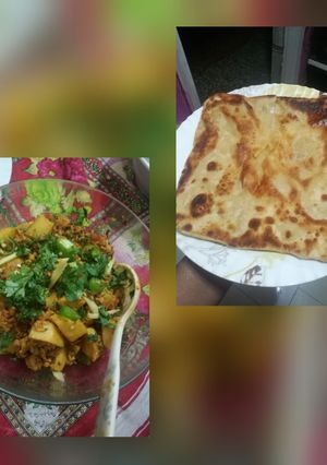 A picture of Aloo keema and paratha for sehri.