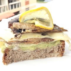 A picture of Avocado With Kieler Sprat And Swiss Cheese Sandwich.