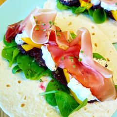 A picture of Smoked Ham & Beetroot Wraps.