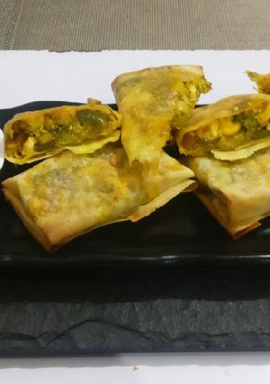 A picture of Broccoli,paneer, Capsicum stuffed roll.