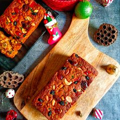 A picture of Eggless Christmas Plum Cake / Fruit Cake.