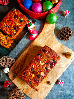 A picture of Eggless Christmas Plum Cake / Fruit Cake.