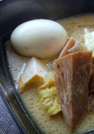 A picture of Young Jackfruit, Tofu and Egg in Coconut Milk.