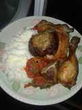 Pollo al horno con arroz con queso