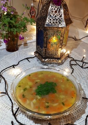 A picture of Orzo Soup with Carrots and Potatoes 🥕🥔.