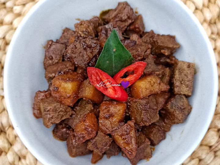 Cara Buat 487. Rendang Hati Sapi+Kentang Bumbu Instan Yang Sederhana