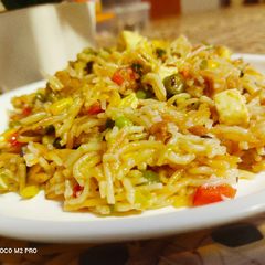 A picture of Colorful biryani.