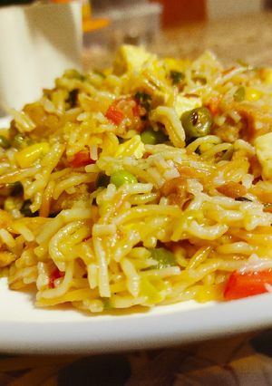 A picture of Colorful biryani.