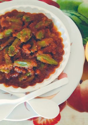 A picture of Kathiyawadi super tasty chatpati bharva bhindi sabji.
