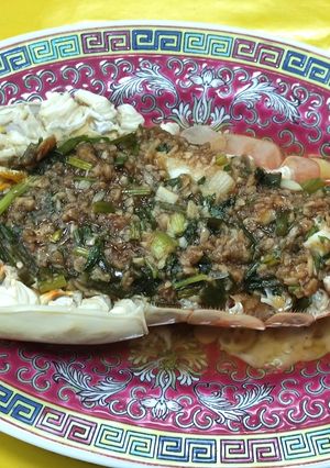 รูปของ กุ้งแม่น้ำนึ่งซอสกระเทียม