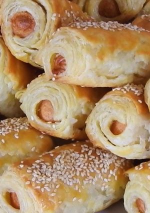 A picture of Sausage Rolls with Homemade Puff Pastry.
