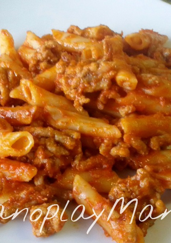 Una foto de Macarrones con carne al coñac sin cocción previa en gme, f, g y tradicional