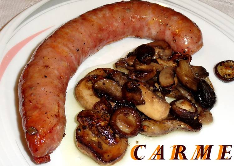 Butifarra con setas al horno