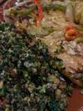 Bacalhau assado com Migas de Couve e Feijão