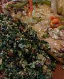 Bacalhau assado com Migas de Couve e Feijão
