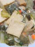 Sup sayur asin tahu tauge jamur shiitake dan kaki jamur Vegan