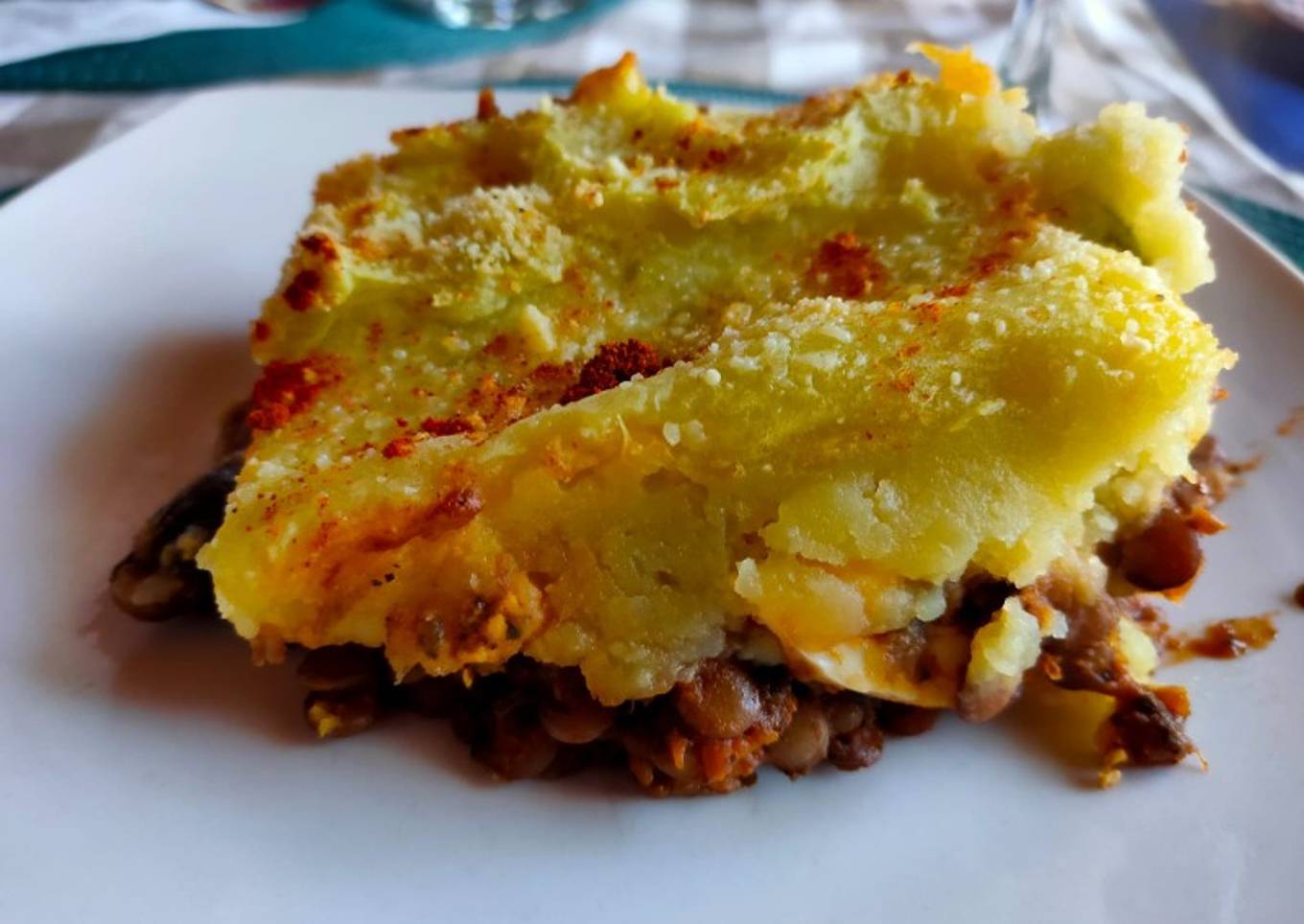 Pastel de papa con salsa boloñesa de lentejas 😋