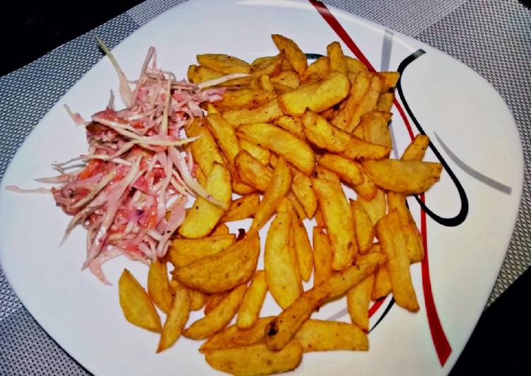 Steps to Make Ultimate Pepper n tumeric fries with coleslaw salad#weeklyjikonichallenge