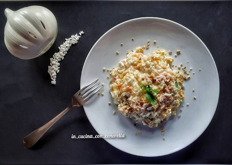 Recetta di Premiato Riso con zucca, mascarpone,mortadella e tocco granelloso