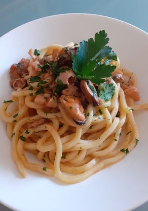 A picture of Troccoli with Seafood.