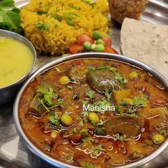 A picture of Sole Vange Bhaji(Green Tuvar Brinjal Curry).