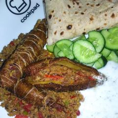 A picture of Bitter gourd with beef mince filling (qeema bhare karely).
