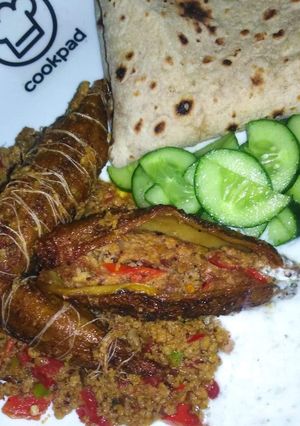 A picture of Bitter gourd with beef mince filling (qeema bhare karely).