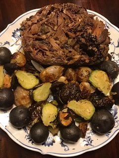 A picture of California Farm Roasted Shallots, Sprouts, Mushrooms and Potatoes.