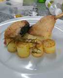 Jambonneau de pollo con papas fondant y reducción de mostaza