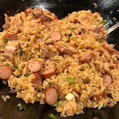 A picture of Hot Dog & Bacon Fried Rice.