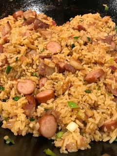 A picture of Hot Dog & Bacon Fried Rice.