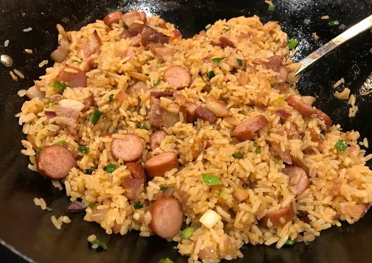 Steps to Prepare Quick Hot Dog & Bacon Fried Rice