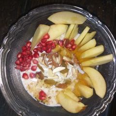 Milk oats with fruits and nuts A picture of Milk oats with fruits and nuts.