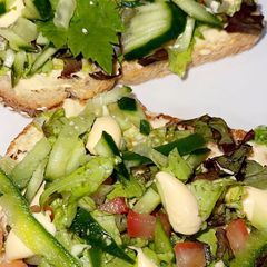 A picture of No-oil Healthy open toast chicken and vegetables sandwich !.