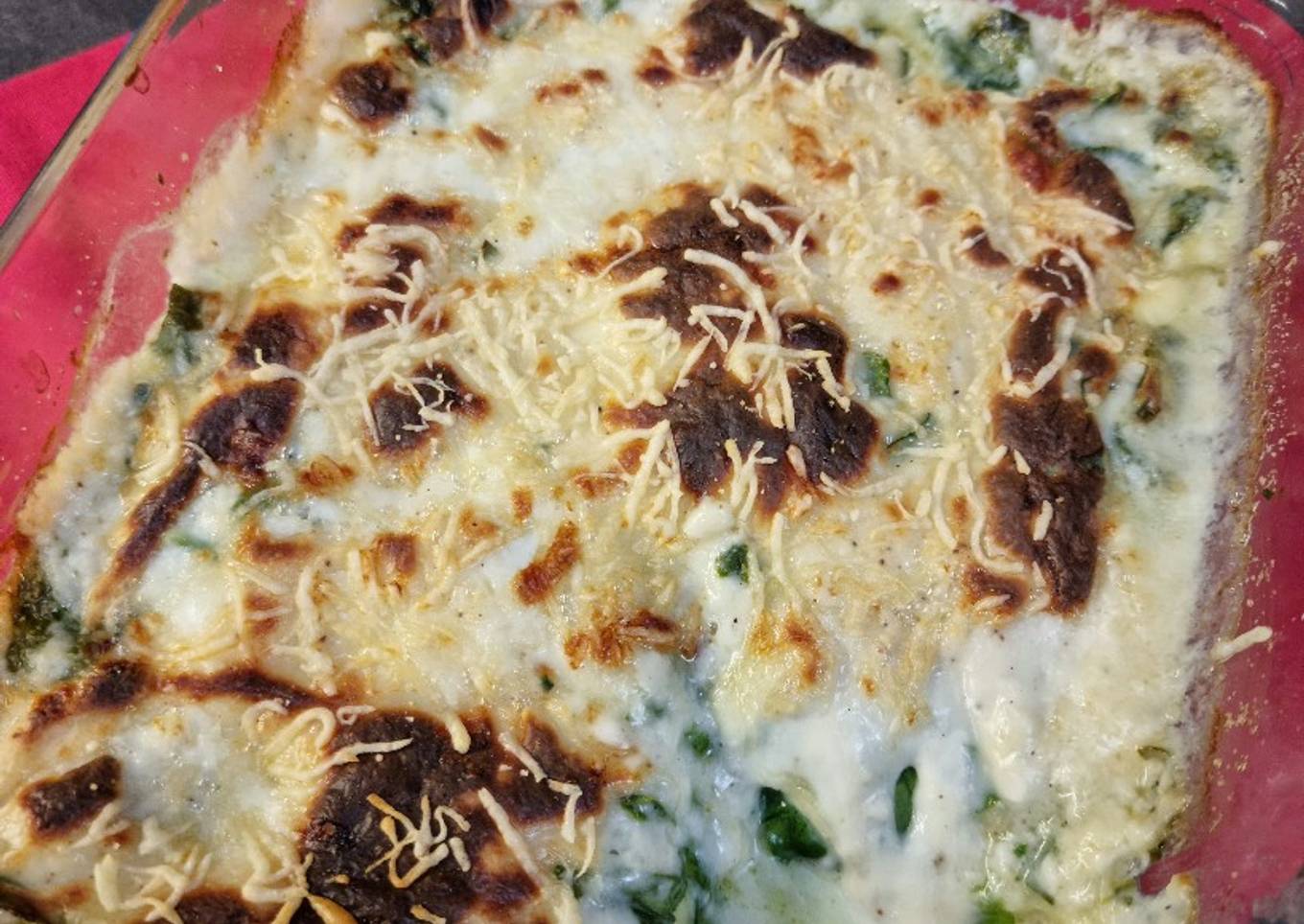 °Gratin de ravioles mozzarella et épinards °