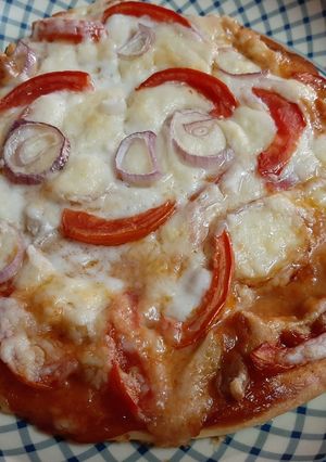 A picture of No cheese,mayonnaise pizza.
