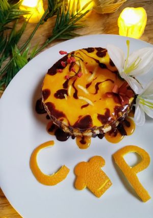 A picture of 4 in 1 orange mousse sponge cake.